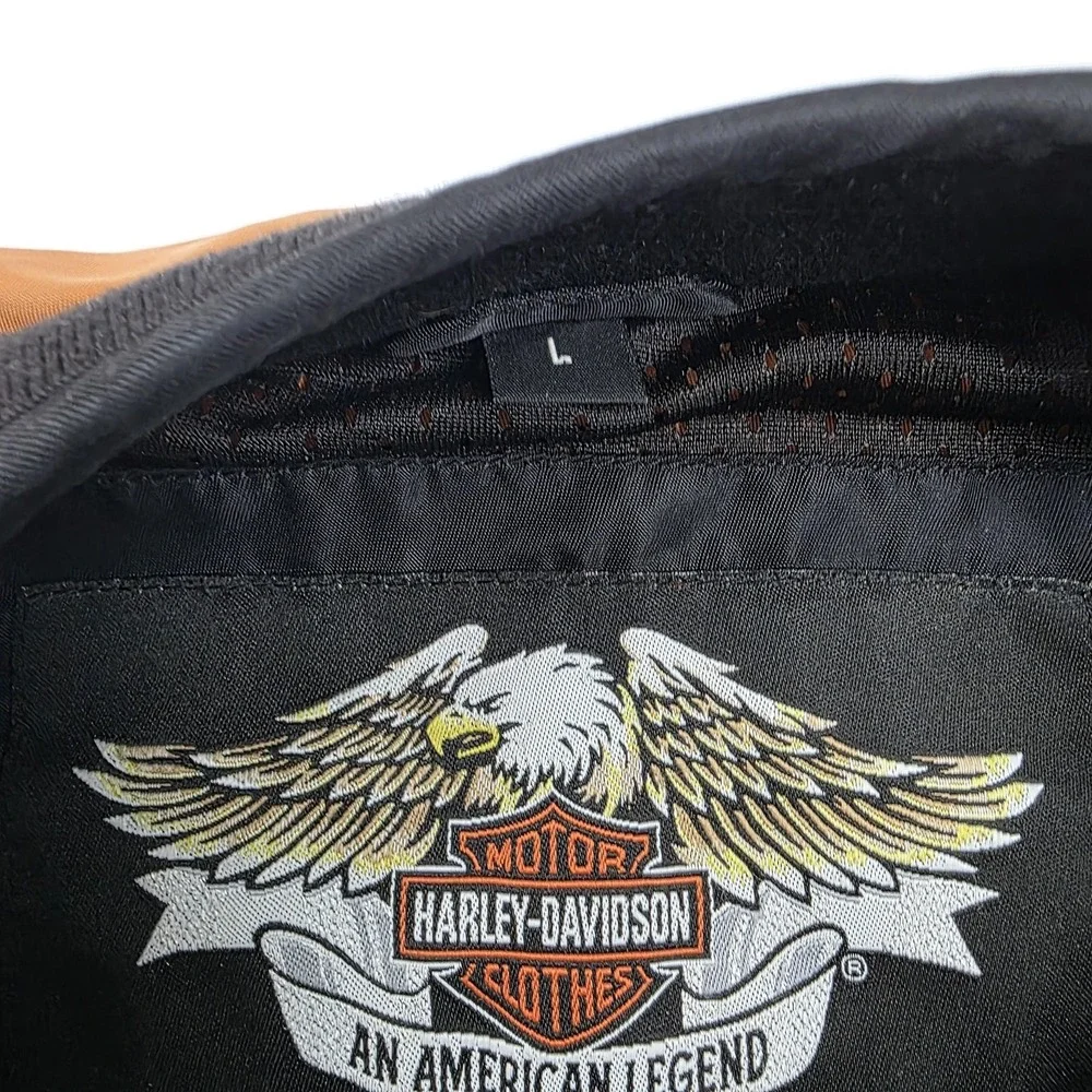 Harley-Davidson Jacket Mens Large Black Orange Bomber Nylon Motorcycle Biker